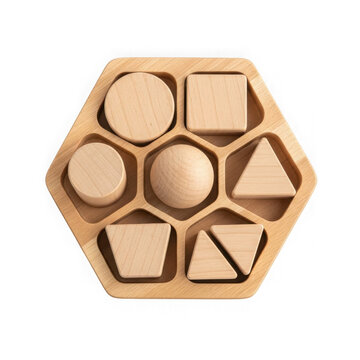 Wooden geometric hexagon puzzle blocks arrangement