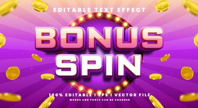 Editable bonus spin text effects, modern colors.