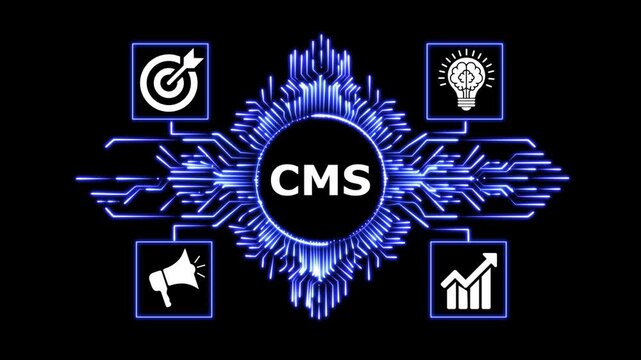 Digital CMS technology abstract with goals idea promotion and growth motion.