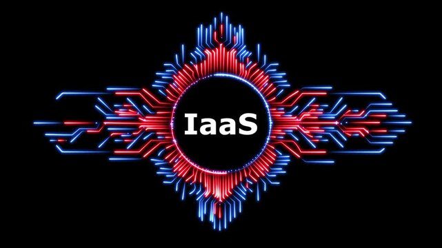 Iaas infrastructure as service concept digital motion graphic with neon light.