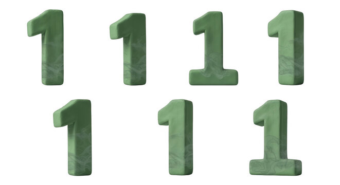 numbers of the first position in an array of greens smoke around white background for concept