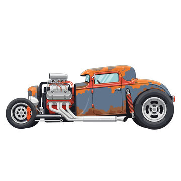 Vintage Hot Rod Car Illustration on White Background