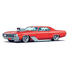 Naklejka premium Classic red muscle car vector illustration, powerful engine design