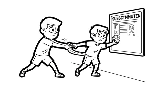 Two boys struggling to submit homework on time together.