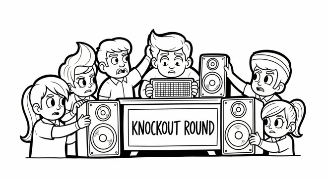 Cartoon Band Performing in Knockout Round Competition Show.