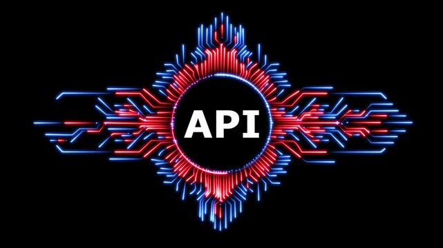 API text with abstract digital signal and electric current data flowing.