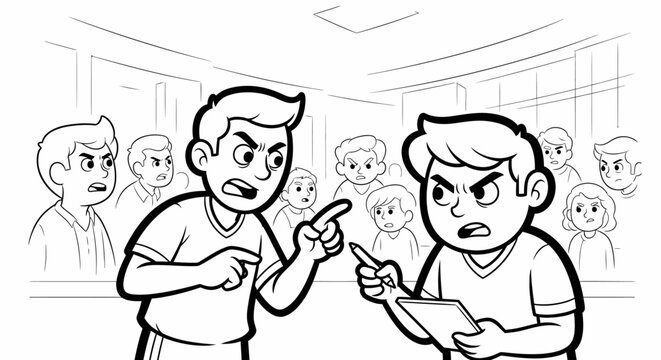 Cartoon boys having an intense classroom argument scene.