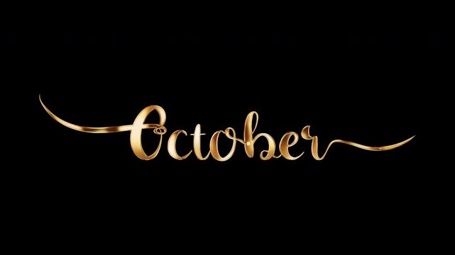 Animation word of October golden shine light motion text with light effect on black abstract background. promote advertising concept isolate using QuickTime Alpha Channel proress44