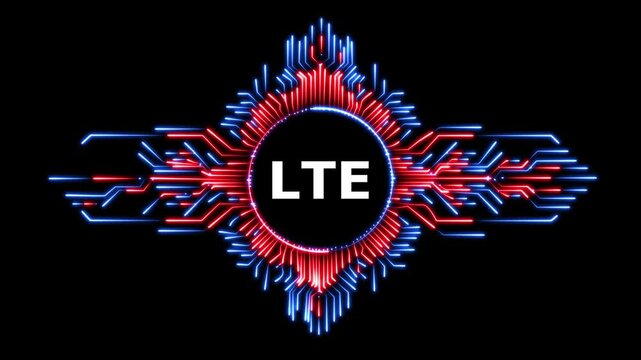 Abstract lte digital connection motion background with glowing neon circuit lines.