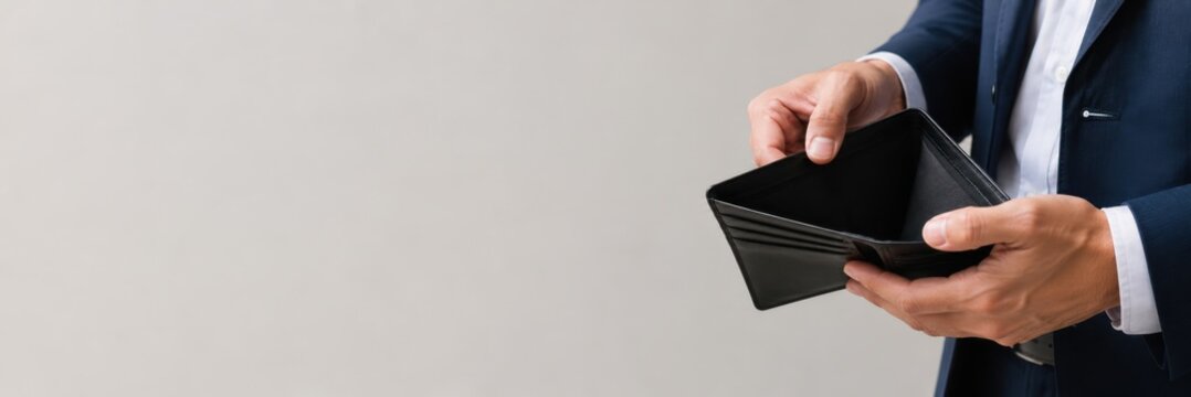 Businessman Holding Empty Wallet Financial Loss and Economic Crisis Concept