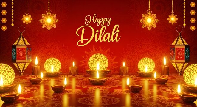 Diwali celebration illuminated diyas lanterns and festive decorations for deepavali