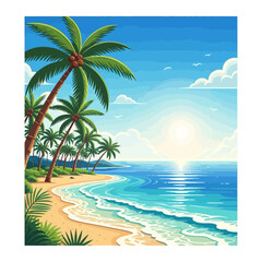 Fototapeta premium Tropical Beach Scene with Palm Trees and Ocean View