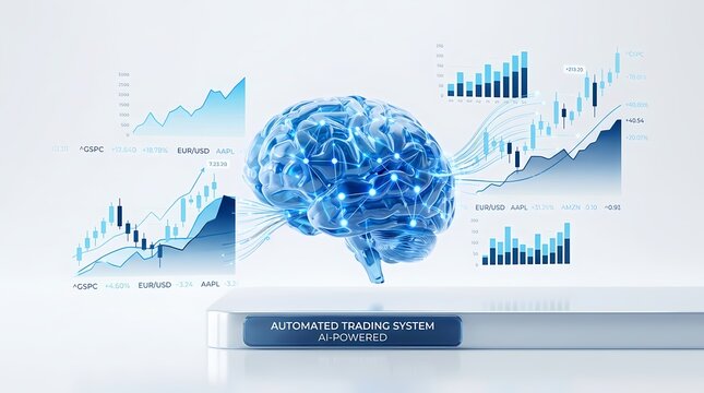 Brain with data analysis graphs background.
