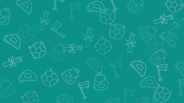 Teal school supplies pattern suitable for educational designs, backtoschool promotions, sports events, graduation themes, and classroom decorations.