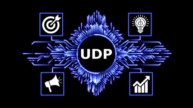 Udp user datagram protocol network communication concept with digital circuit.