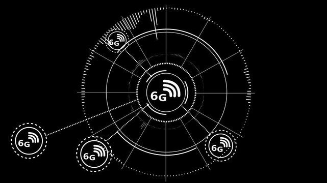 high speed 6 G symbols appears. 4K animation concept. 4K animation video.