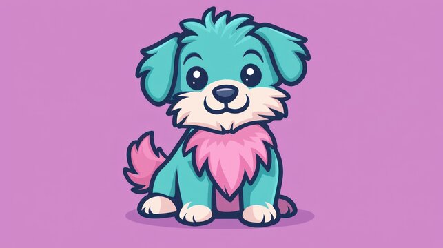 Cute cartoon dog, sitting, on purple background, children's book illustration
