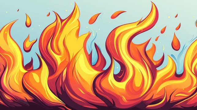 Abstract illustration of flames against light sky background. Possible use Stock photo for fire, danger, heat, or abstract art