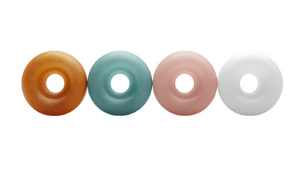 Fototapeta premium Four colorful donuts side by side on white