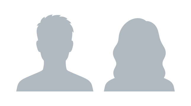 Grey vector illustration of male and female user profile silhouettes with clean modern minimalist design