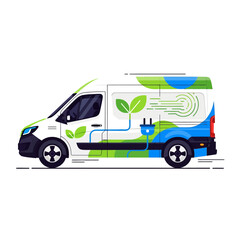 Fototapeta premium Electric Van, Green Energy, Eco-Friendly Delivery Vehicle Illustration