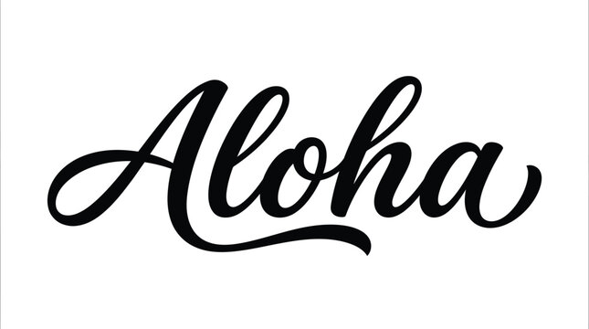 Black handwritten aloha script vector illustration featuring elegant flowing calligraphy on a clean white background
