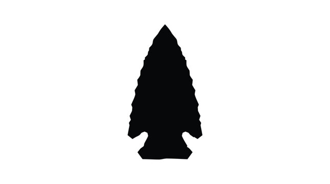 Black silhouette vector illustration of a sharp stone arrowhead isolated on a plain white background
