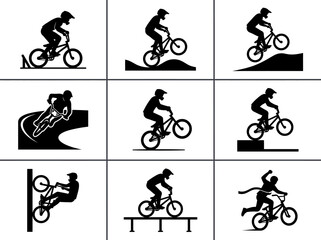 Naklejka premium A flat vector icon pack of BMX freestyle riders performing stunts and tricks