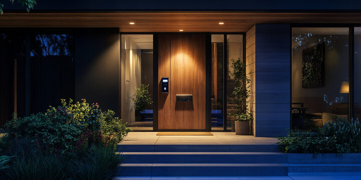 Modern Smart Home Entrance with Digital Access Control System