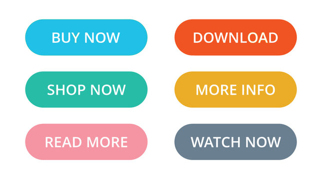 Colorful vector illustration featuring six rounded rectangular call to action buttons with clean white text
