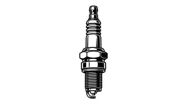 Detailed black and white vector illustration of a metallic spark plug for automotive engine maintenance