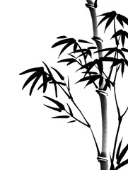 Obraz premium Hand-Drawn Traditional Korean Bamboo Stalk Illustration, Oriental Ink Brush Painting, Vol. 1