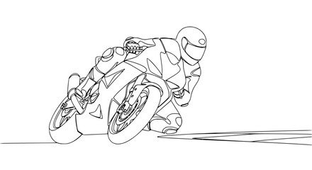 Motorcycle Racer Leaning into a Turn, Dynamic Line Art © Ellaut