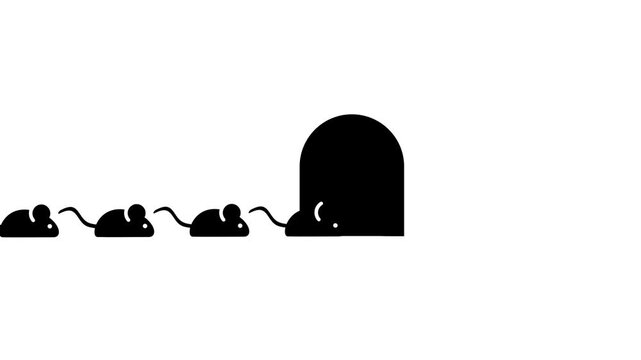 A minimalist black arch mouse hole sits alone centered on a white panel with a dark strip below suggesting a floor line