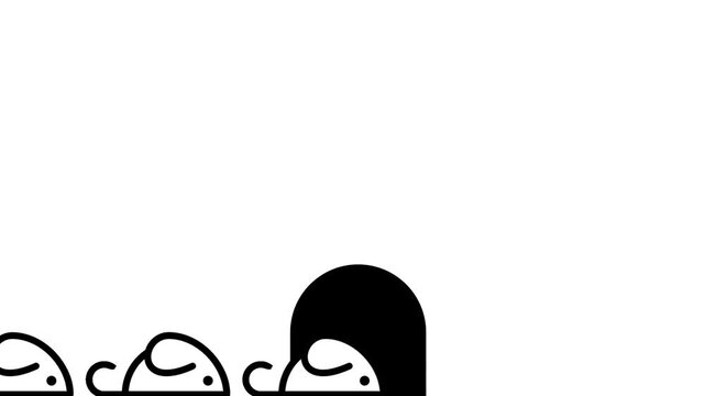 Two cartoon mouse heads peek over a white ledge with round ears and minimalist facial features on a light background