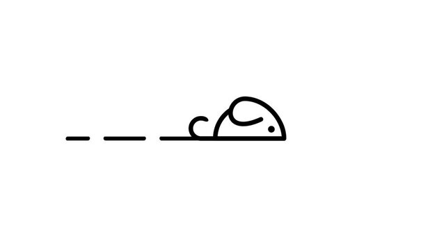 A small cartoon mouse crouches in the center of a white frame with dashed lines on either side suggesting motion trails