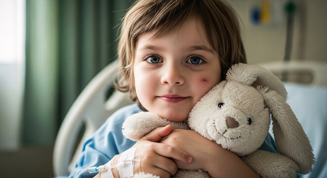 Child Patient Holding Plush Toy During Hospital Recovery