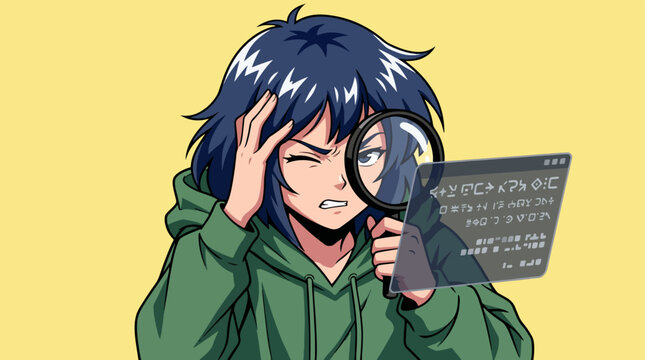 Anime girl with magnifying glass.