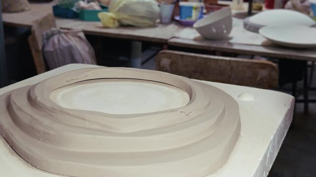 Ceramic Artisan Working With Plaster Molds In Pottery Workshop