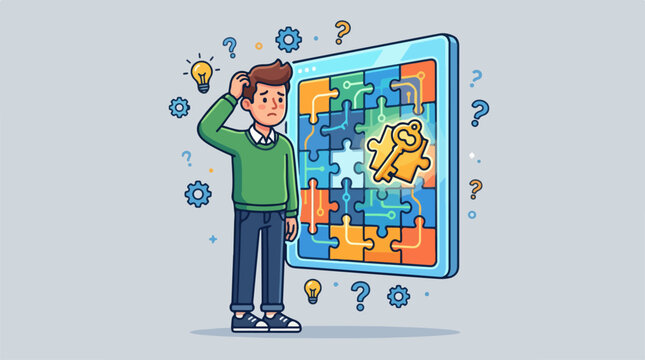 Man with puzzle piece problem.
