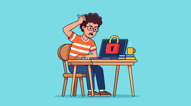 Man worried about laptop security.