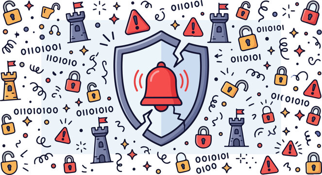 Security alert bell icon shield.