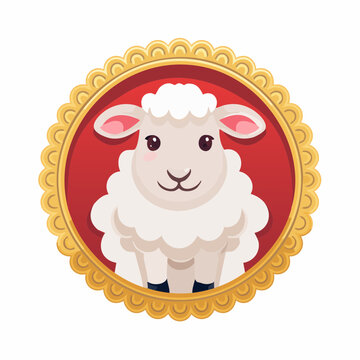 円形はんこ枠のかわいい羊イラスト