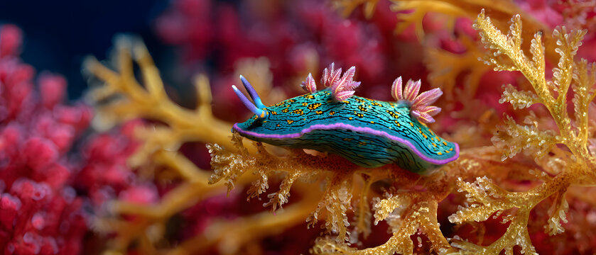 Brightly colored sea slugs/Nudibranchia. Marine animal background illustration.