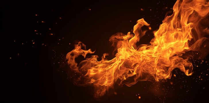 Dynamic close-up of vibrant orange and red flames dancing against a dark background, creating a fiery and intense visual effect.