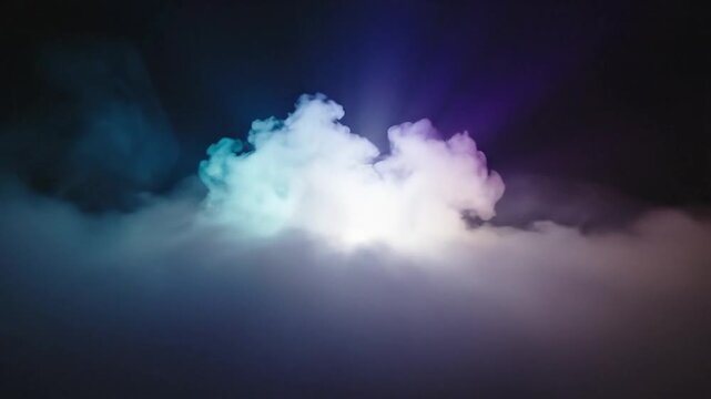 Ethereal light beams emerging from dark blue purple clouds