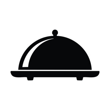 Black silhouette icon of a closed restaurant food serving tray with restaurant catering waitstaff