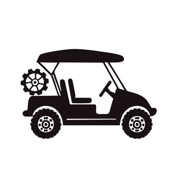 Silhouette graphic icon of a rugged golf cart for off road usage with transport, automotive