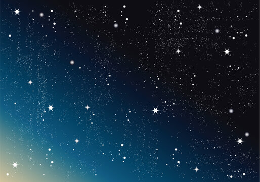 Glittering blue and black cosmic stardust background, with scattered stars, and sparkles blue background