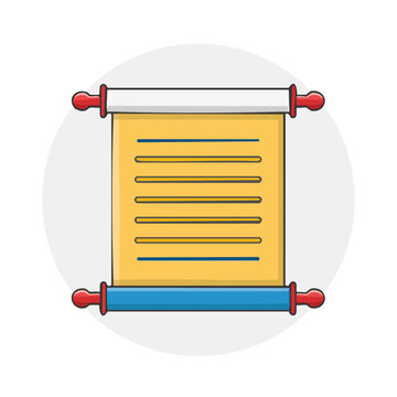 Flat design icon of a yellow scroll with text